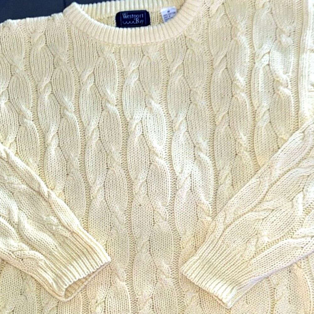 Men’s Westport Bay Yellow Cable Knit Sweater Medium